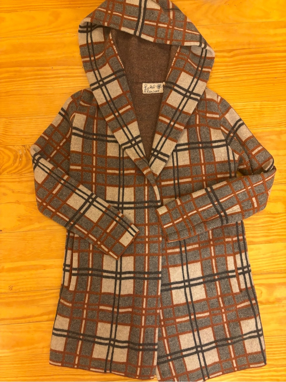 Field & Flower Wool Plaid Hooded Coatigan in Gray and Rust - Picture 4 of 8